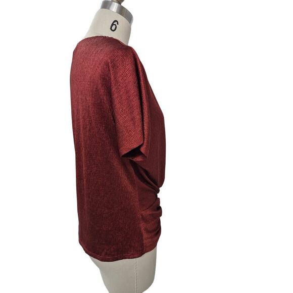 Fyve  Burgundy Red 100% Polyester Crinkle Twist Top  Sz S - Picture 4 of 7